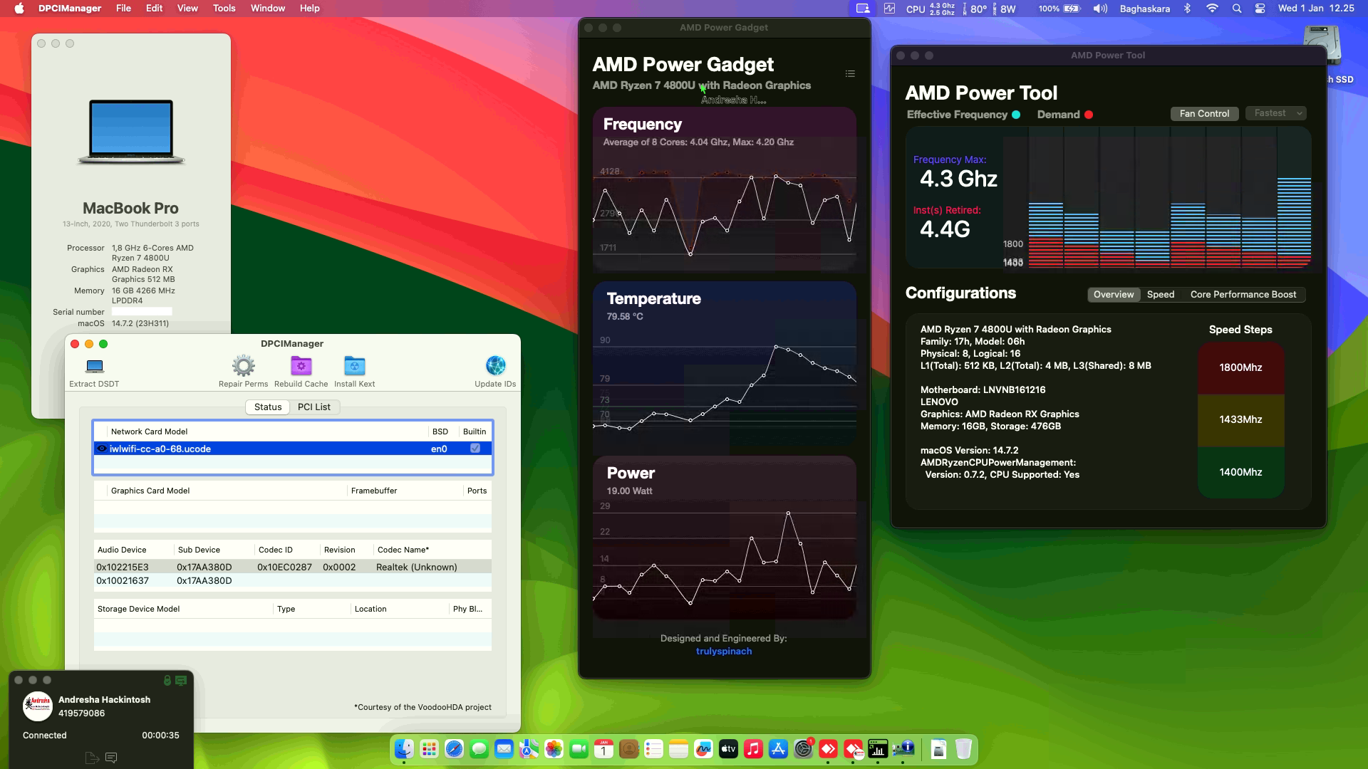 Success Hackintosh macOS Sonoma 14.7.2 Build 23H311 in Lenovo Yoga Slim 7 14ARE05